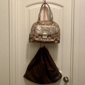 Coach Soho Signature C Tan Jacquard Lurex Gold Leather Dome Satchel Bag F11889